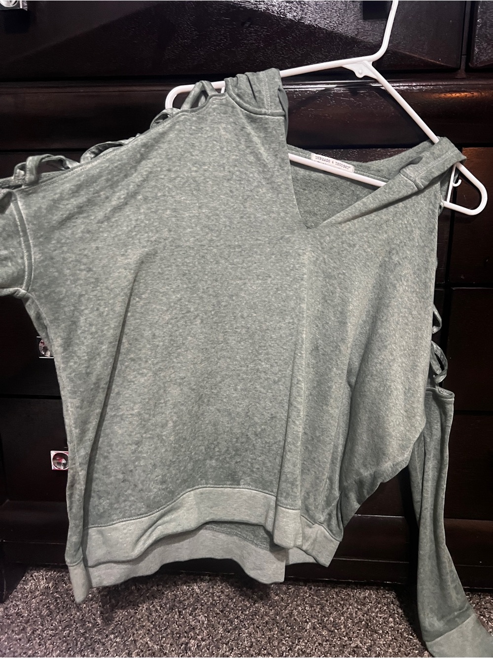 Threads 4 Thought Heathered Sage Cold-Shoulder Sweatshirt with Ladder Straps